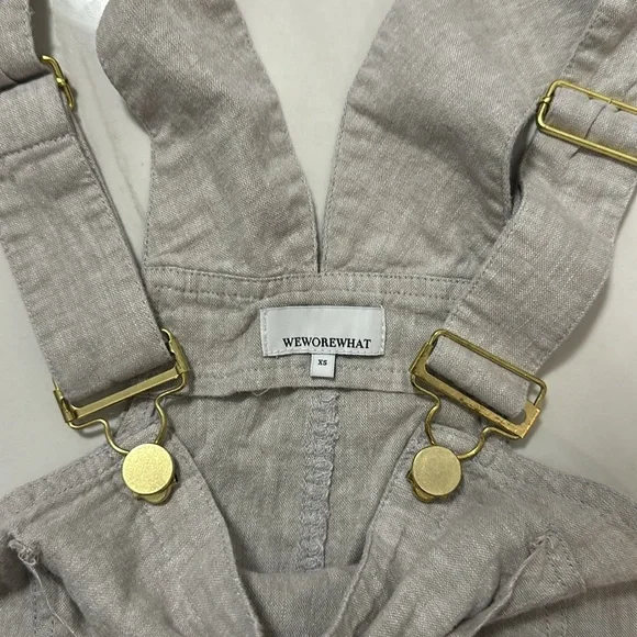 WEWOREWHAT BEIGE LINEN OVERALLS XS - Picture 2 of 2
